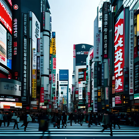 Pedestrians cross the street in Shinjuku, Tokyo, Japan. Shinjuku is a major shopping and entertainment district.の素材