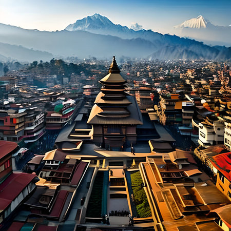 Pagoda in Kathmandu, Nepal. View from aboveの素材