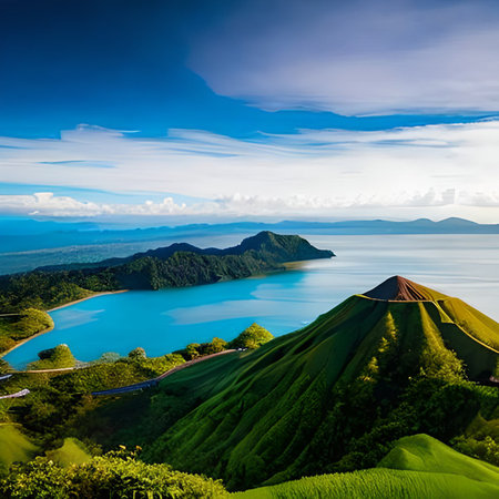 Panoramic view of the island of Batur, Bali, Indonesiaの素材