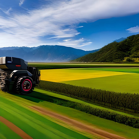 Agricultural tractor in the field. 3d render. Clip-artの素材