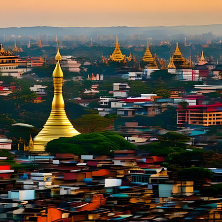 Golden pagoda at sunset in Mandalay, Myanmar (Burma)の素材