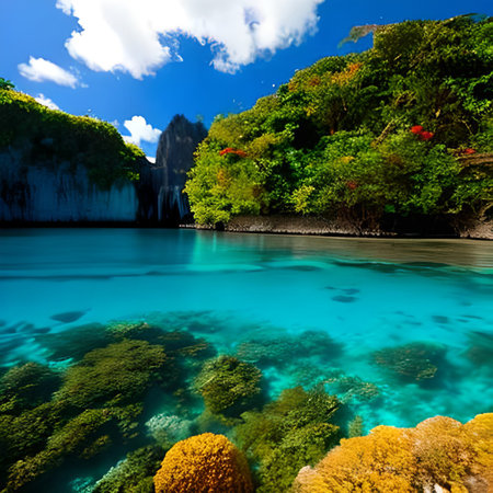 Beautiful seascape of tropical lagoon with turquoise waterの素材