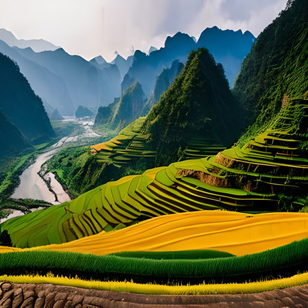 Terraced rice field in Mu Cang Chai, Vietnamの素材