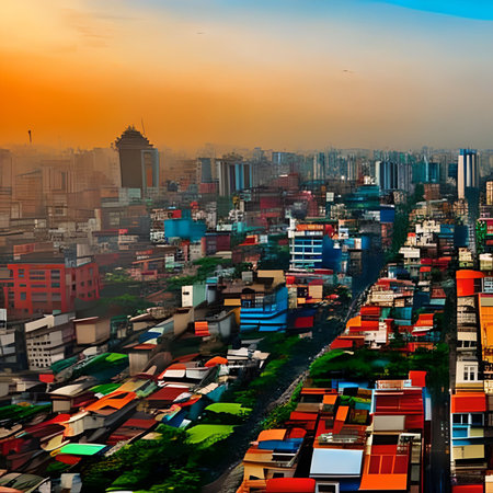 Aerial view of Ho Chi Minh city at sunset, Vietnamの素材
