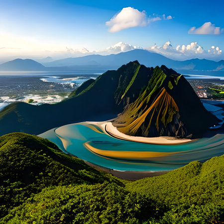 Aerial view of beautiful volcanic crater on the island of Flores, Indonesiaの素材