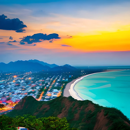 Beautiful aerial view of Phuket city at sunset, Thailandの素材