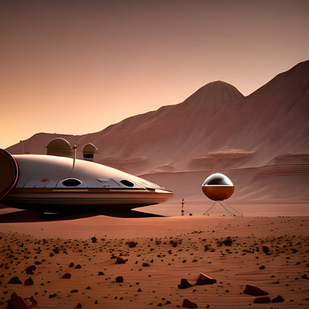 3d rendering of an alien spaceship in the desert at sunset.の素材