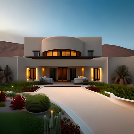 3d rendering of modern cozy house with garage and pool for sale or rentの素材