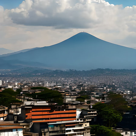 View of the city of Bali with Mount Agung, Indonesiaの素材