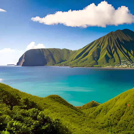 Beautiful seascape with mountains and turquoise sea.の素材