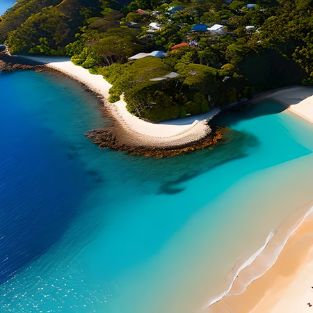 Aerial view of beautiful beach at Seychelles, Maheの素材