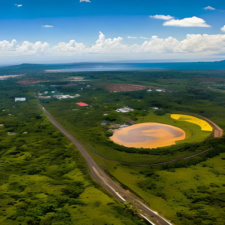 Aerial view of a lake in the middle of the forest.の素材