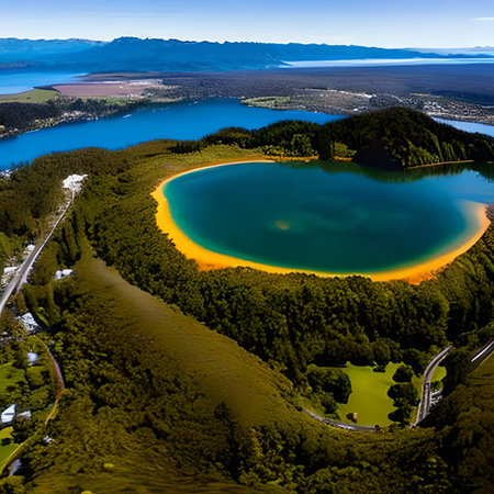 Aerial view of Lake Tekapo, South Island, New Zealandの素材