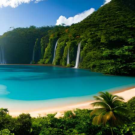 Tropical waterfalls on the island of Seychellesの素材