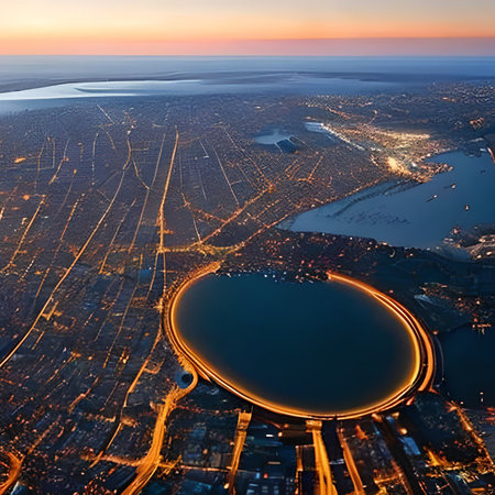 Aerial view of the city of Kiev, Ukraine at sunset.の素材