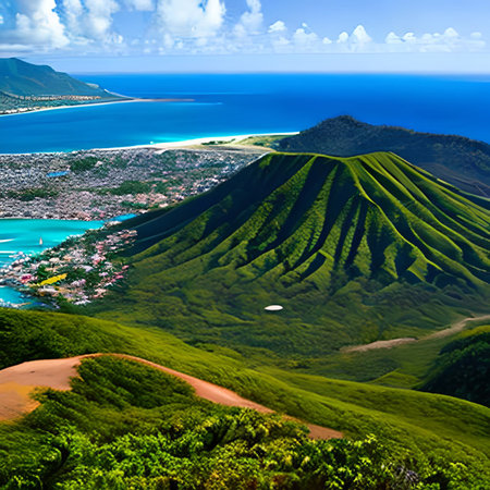 Panoramic view of the island of Kauai, Hawaii.の素材