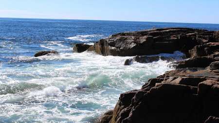 Waves breaking on the rocks on the Atlantic coast of Portugal.