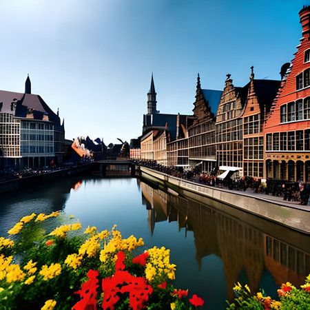 Panoramic view of Bruges with canal, Belgium.の素材