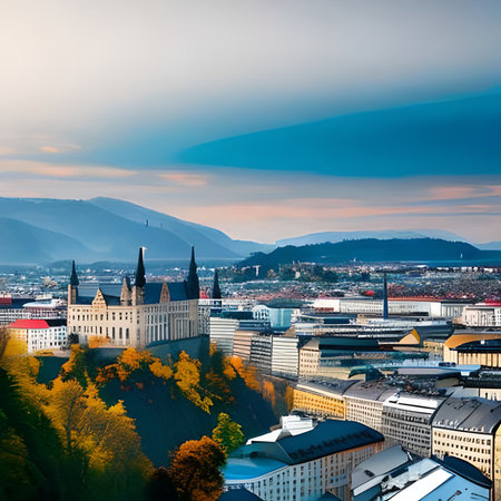 Panoramic view of Salzburg at sunset, Austria.の素材