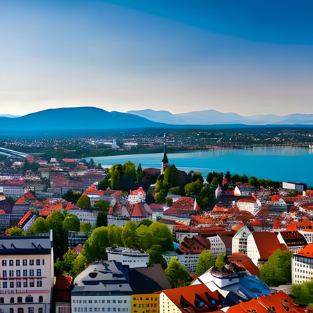 Panoramic view of the old town of Cesky Krumlov, Czech Republicの素材