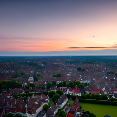Aerial view of the city of Bruges, Belgium.の素材