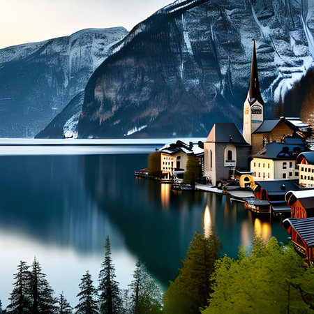 Famous Hallstatt village in the Austrian Alps at sunset.の素材