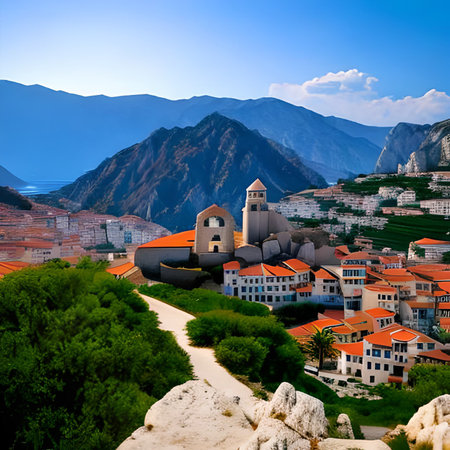 Panoramic view of the old town of Kotor, Montenegroの素材