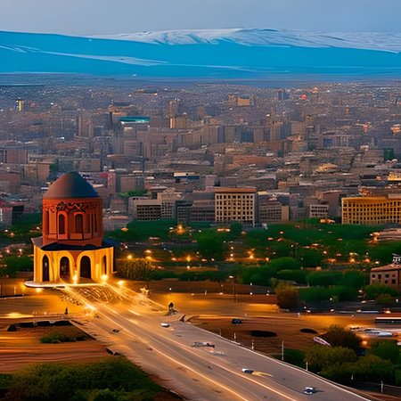 Aerial view of the city of Ankara at dusk, Turkey.の素材