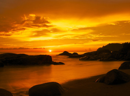 Beautiful sunset on the beach at Phuket, Thailand.
