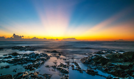 Beautiful sunset at the beach, Phuket, Thailand.の写真素材