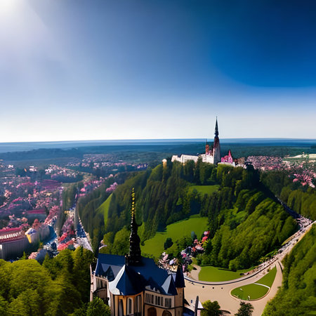 Panoramic aerial view of the old town of Kaliningrad, Russiaの素材