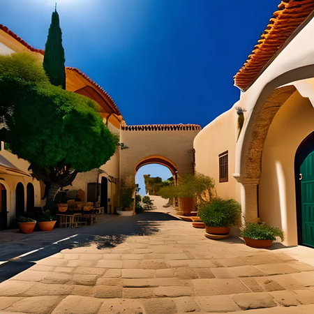 Santorini island, Greece. Old street with archesの素材