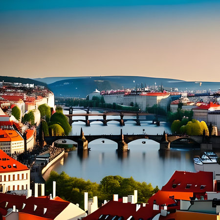 Prague, Czech Republic. Cityscape of Prague at sunset.の素材