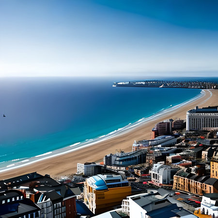 Panoramic aerial view of the city of San Sebastian, Spainの素材