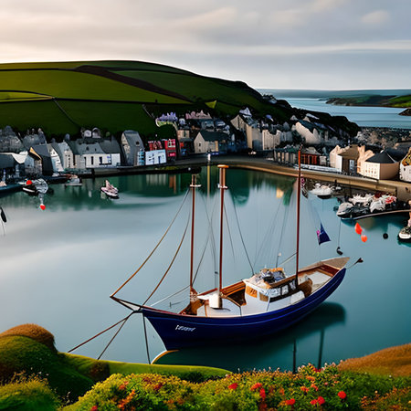 Fishing boat in the harbour of Dinan, Brittany, Franceの素材