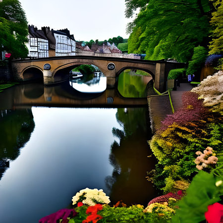 Beautiful bridge over the river with reflection in the water, Hollandの素材