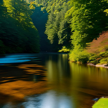 Mountain river with clear water and reflections on the water. Beautiful summer landscape.の素材