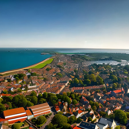 Aerial view of the town of Bruges, Belgium.の素材