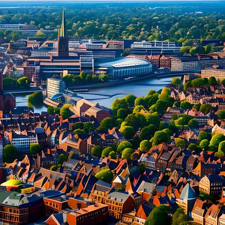 Aerial view of the old town of Frankfurt am Main, Germanyの素材