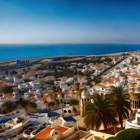Panoramic view of Fira town on Santorini island, Greeceの素材