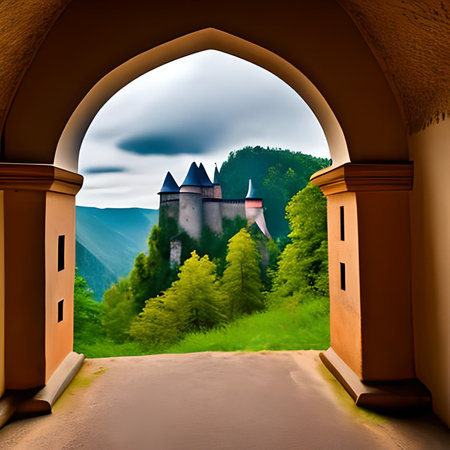 Beautiful view of medieval castle in the Carpathian mountains.の素材