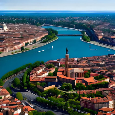 Aerial view of the city of Verona, Italy. Panoramic image.の素材