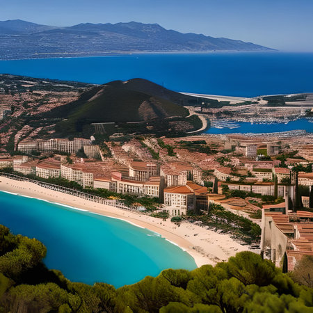 Aerial view of the beach and coastline of Corsica, Franceの素材