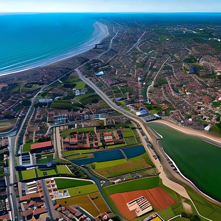 Aerial view of the city of Santa Cruz, California, USA.の素材