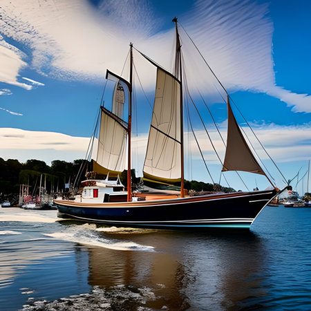 Sailboat in the harbor of Gdansk, Poland.の素材