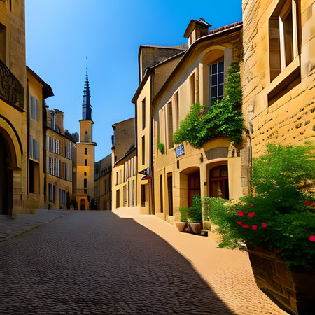 Street view of the old town of Riquewihr, Franceの素材