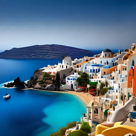 Santorini island in Greece. Travel and vacation concept.の素材