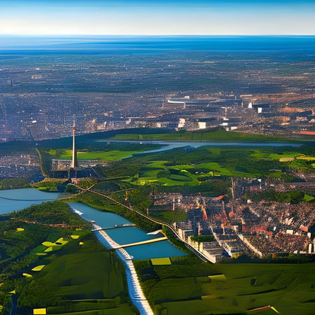 Aerial view of Rotterdam city in Netherlands, Europe.の素材
