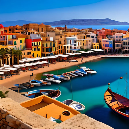 Fishing boats in the bay of Chania, Crete, Greeceの素材
