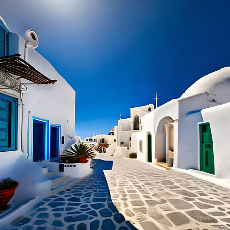 White architecture on Santorini island, Greece. 3D renderingの素材